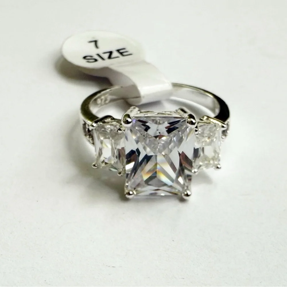 Diamond 925 Silver Stamped Engagement Ring Size 7